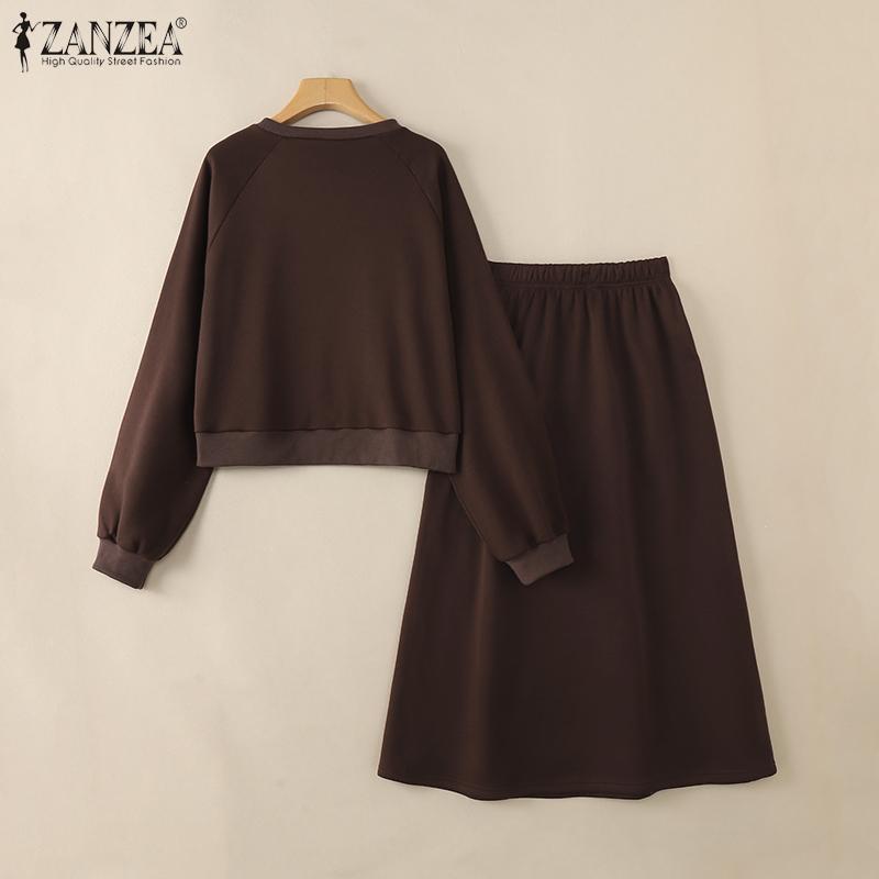 ZANZEA נשים סווטשירט וחצאית ארוכה חליפות שני חלקים