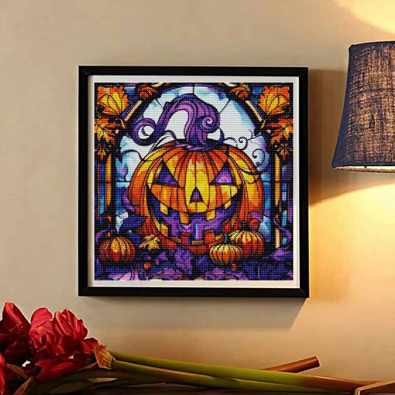Diamond Painting Kit Halloween Pumpkin Stained Glass Design DIY 5D Full Drill Canvas Art Relaxing Bedroom Wall Decor Craft Home