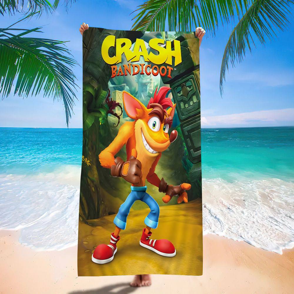 Video Game C-Crash B-Bandicoot Beach Towel Bath Towels for Girl Microfiber Quick Dry Custom Sand Free Beach Yoga Spa Gym Pool