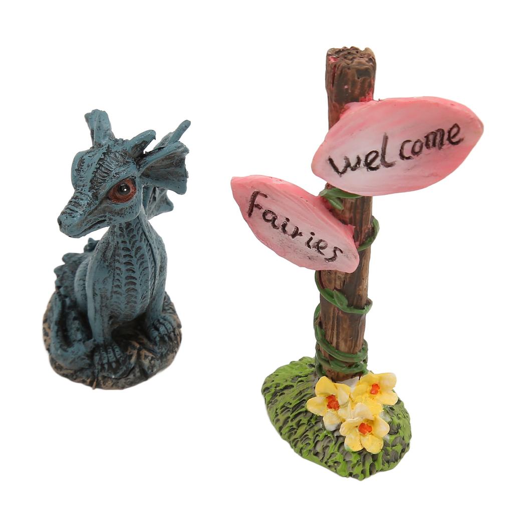 Miniature Dragon Guidepost Statue Set Synthetic Resin Fairy Statue Accessories for Garden Lawn
