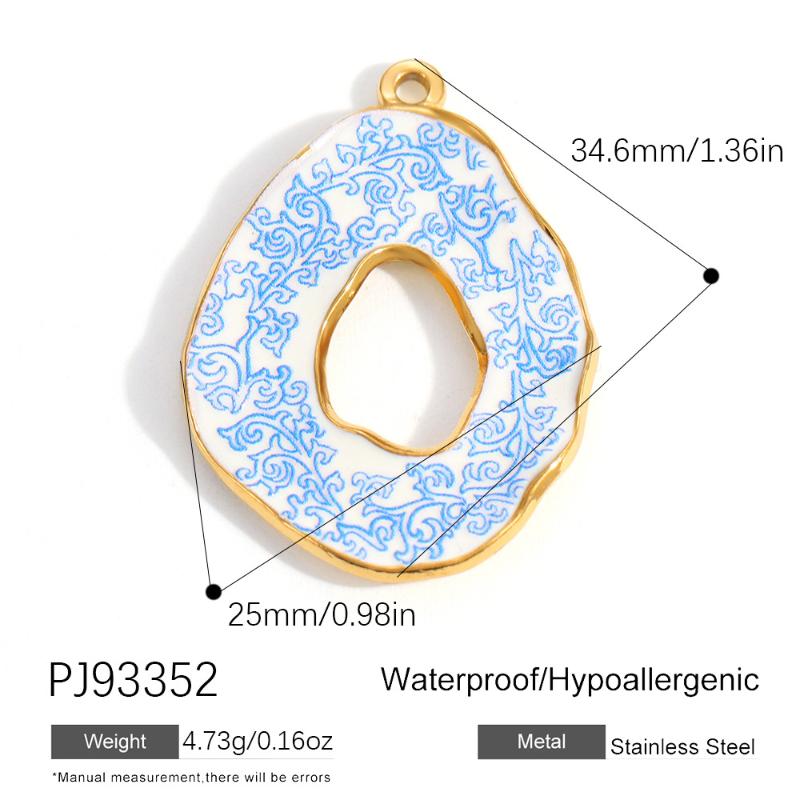 304 Stainless Steel Pendants Plated Blue Drop Flower Printed Charms For Diy Necklace Jewelry Making