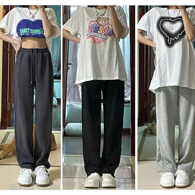 Sweatpants Women's Early Autumn Loose Drape Straight Tube Small Man Tied Feet Casual Sweatpants Narrow Wide-leg Pants
