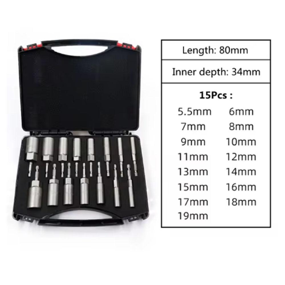 

Набор шестигранных головок 5,5-19 мм, рукоятка электроотвертки, электрические дрели, ударные гайковерты, торцевой ключ с черным футляром
