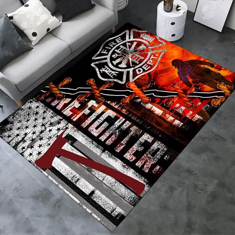 Firefighter Carpet Rug for Living Room Bedroom Home Sofa Decoration,Kids play Non-slip Floor Mat