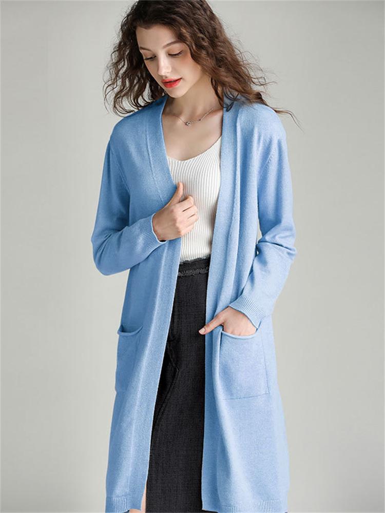 Übergroße Lässige Gestrickte Midilange Strickjacke Frühling Herbst Elegant Damen Locker Strickwaren Oberteile Koreanisch Langarm Pullover Mäntel