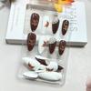 Fall Leaf Press On Nails Thanksgiving Fake Nails with Rhinestones Design Long Almond Autumn Acrylic Nail Glossy Maple Leaves Glue On Nail for Women
