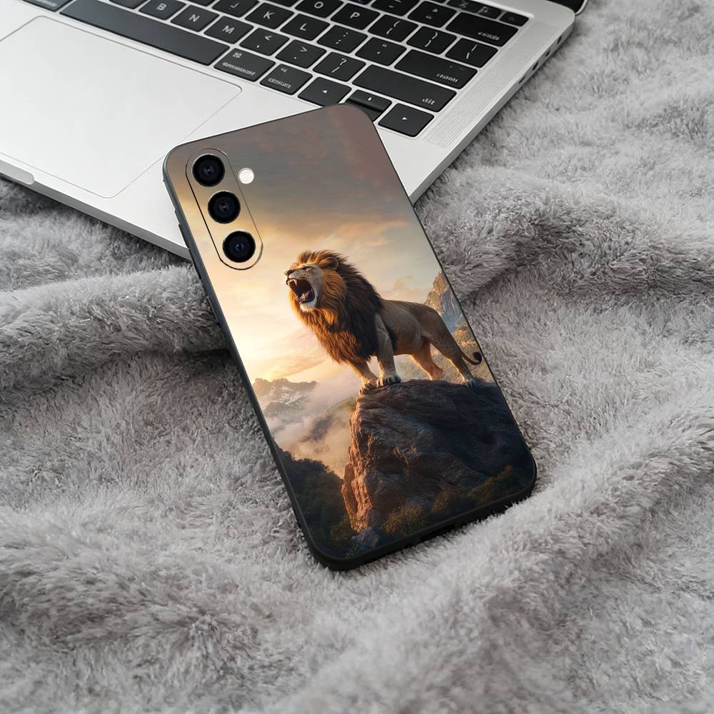 Lion- Pattern Phone Case For Samsung Galaxy A73,A71 A72,A70,A53,A52,A51,Soft Silicone Black Cover