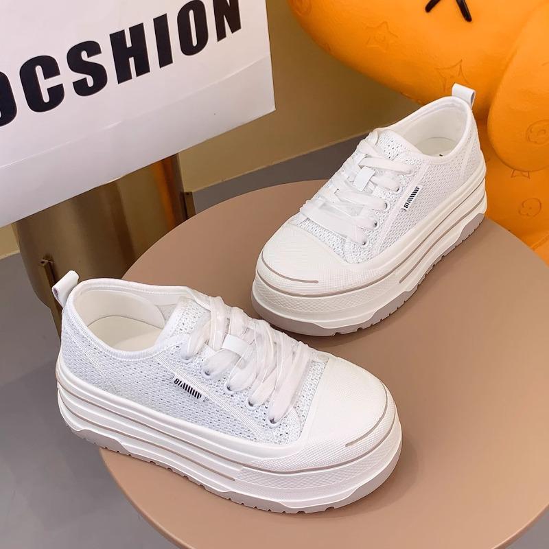 Summer New Thick-soled Heightening Mesh Breathable Casual Shoes Women's Versatile Sports Little White Shoes Board Shoes Women