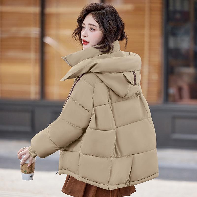 New Women's Striped Contrasting Cotton Jacket Short Thickened Winter Hooded Casual Cotton Jacket