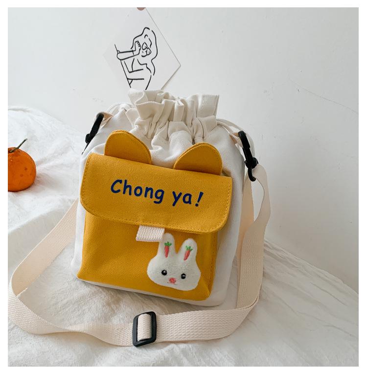 Korean Style Cute Versatile Canvas Crossbody Bucket Bag for Women
