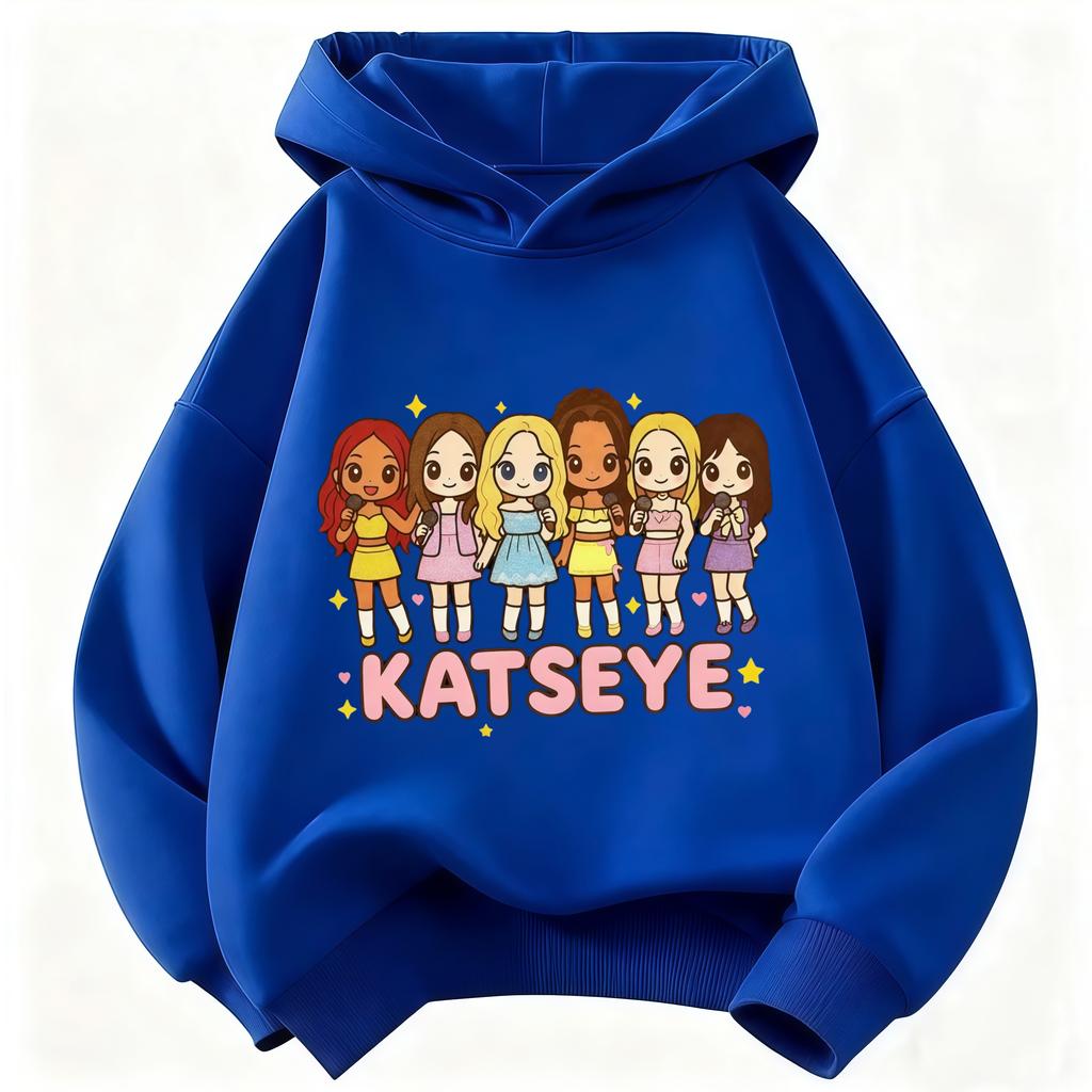 Kinder KATSEYE Cartoonfigur Kapuzenpullover Mädchen Langarm Kapuzenpullover Gruppe Grafik Pullover Kinder Freizeit Streetwear Oberteile