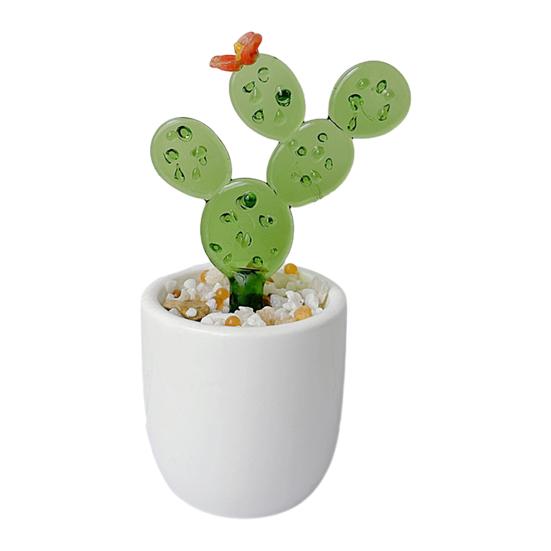 Creative Glass Cactus Ornament Mini Desktop Plant Decor for Office Home Handcrafted Decorative Flower Gifts for Plant Lovers & Desk Accessory
