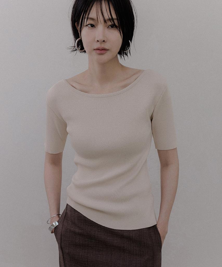 Memua Monet Boat Neck Half Sleeve Knit (Linen Beige)