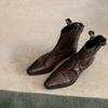 Sheepskin Version~ Pointed V-mouth Western Boots Women's Chelsea Retro Pleated Thin Boots Thick Heel Leather Short Boots