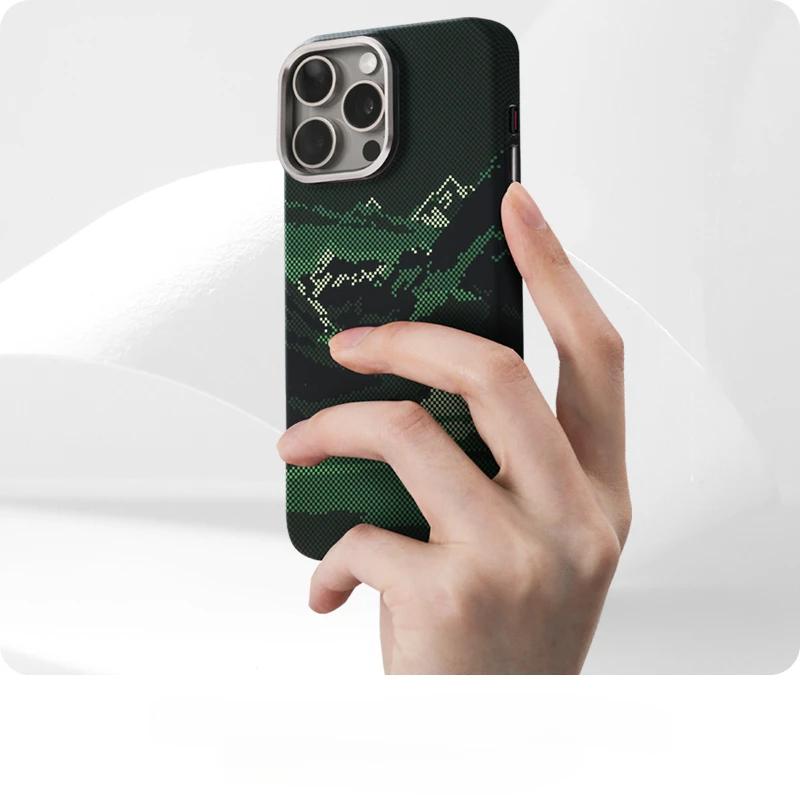 Abstract Landscape Relief for MagSafe Phone Case for iPhone 16 15 14 Pro Max 17 Wireless Charge Alloy Lens Shield Hard PC Cover