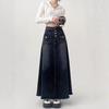 Autumn High-Waist Plus Size A-Line Denim Skirt for Women - Retro Mid-Length, Flattering Raw Edge