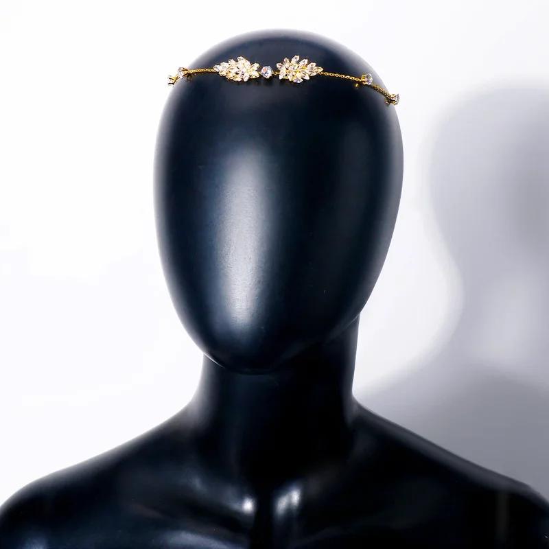 

New Fashion Leaf Zircon Forehead Chain Headpiece Wedding Accessories Bridal Hairband Simple Boho Head Chain Jewelry Gift