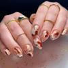 24Pcs Short Almond False Nails Press on Colourful Halo Dyeing Wearable Blue Starry Sky French Fake Nails Set Manicure Nail Art
