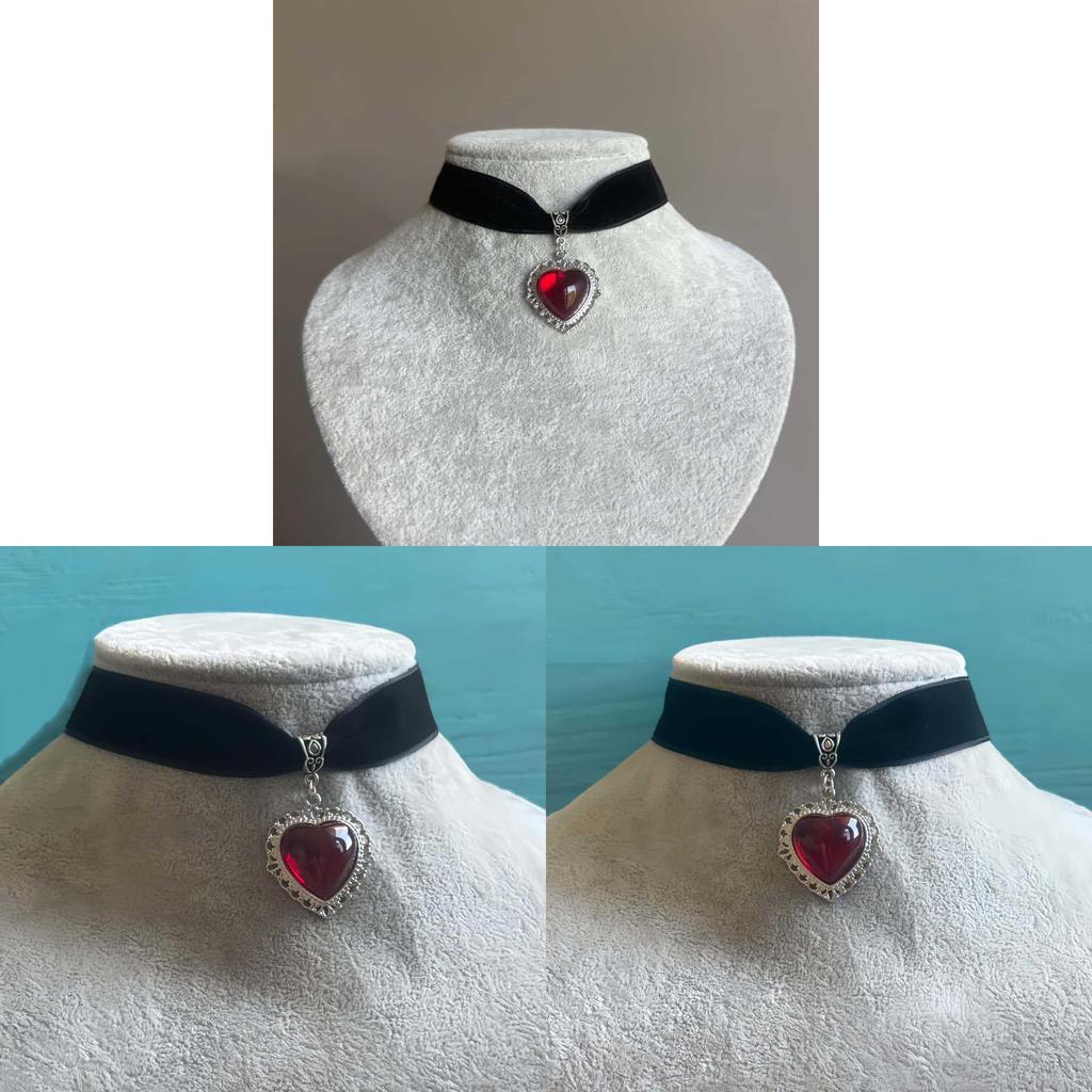 Vintage Red Velvet Heart Pendant Necklace For Women With Gothic Style And Irregular Chain