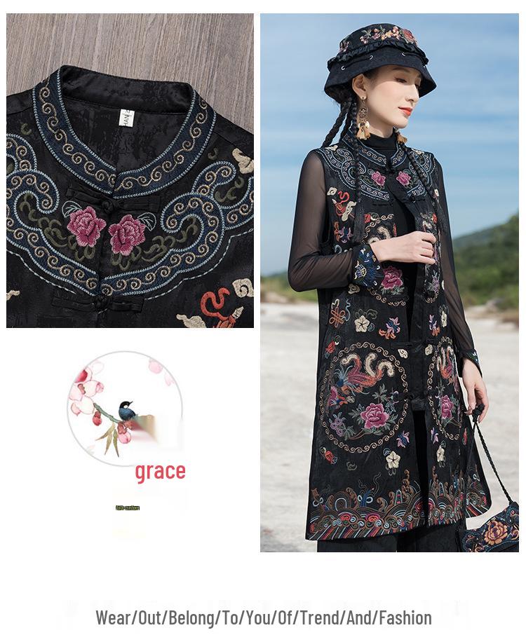 2025 Ethnic Embroidered Frog Button Sleeveless Vintage Mid-Length Vest