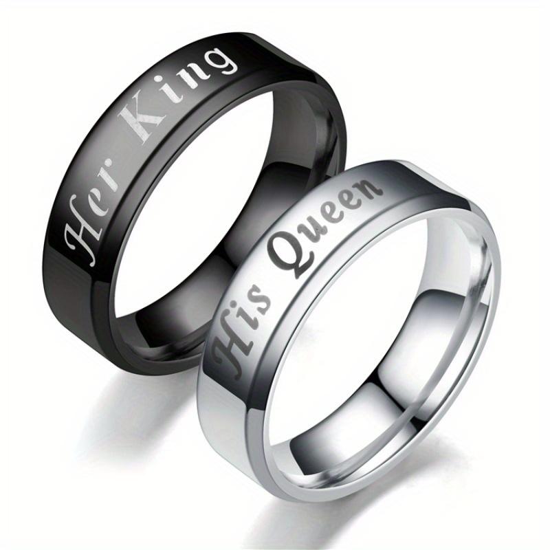 1Pc Fashionable and Simple "herking His Queen" Queen Titanium Steel Ring