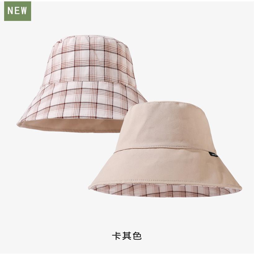 Korean Literary Plaid Double-sided Solid Color Fisherman Hat Versatile Casual Girls Sun Protection Caps