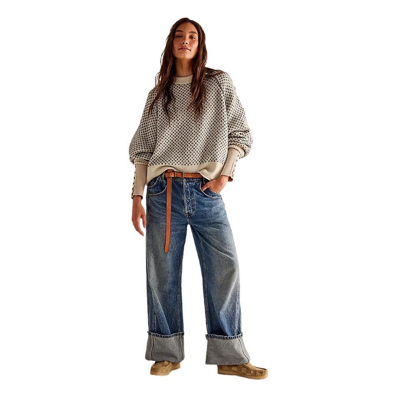 Spring Women's Long-Sleeve Jacquard Pullover Sweater Jacket