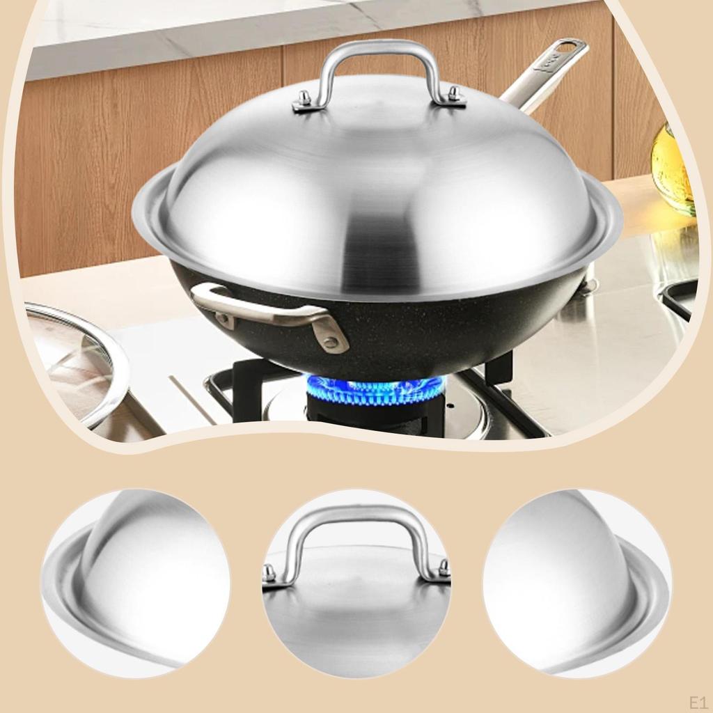 Griddle Lid Basting Cover 32cm Easy to Clean Metal Round Stainless Steel Wok Cooking Pot