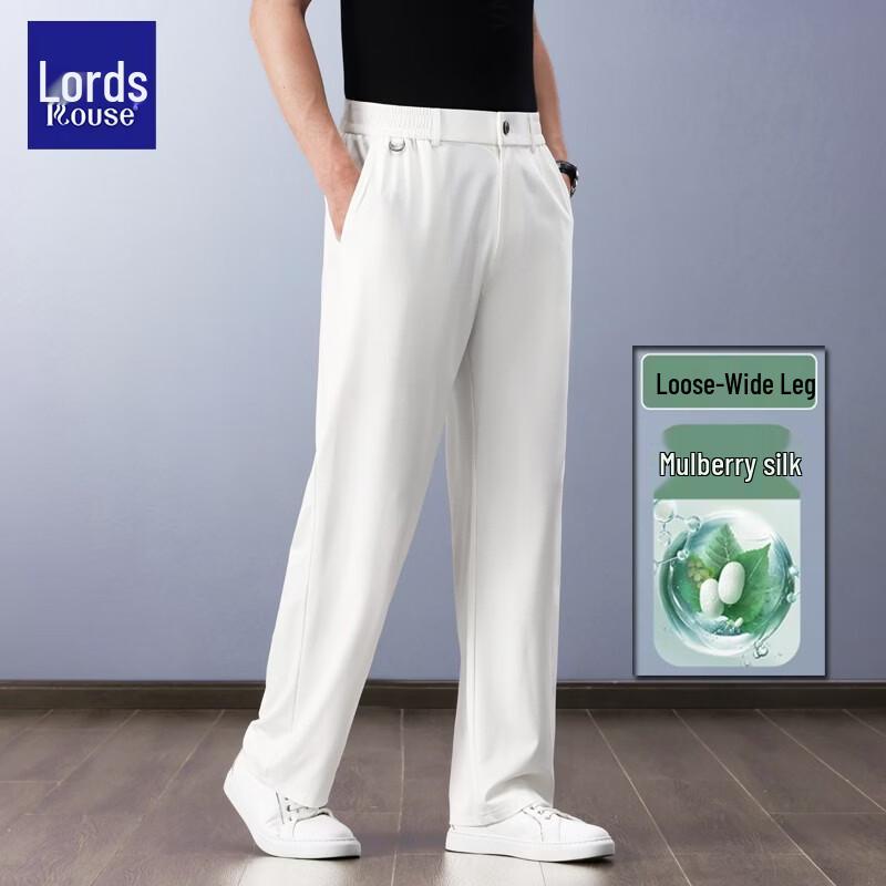 Luozi Men s Summer Mulberry Silk Blend Straight-Leg Casual Pants M