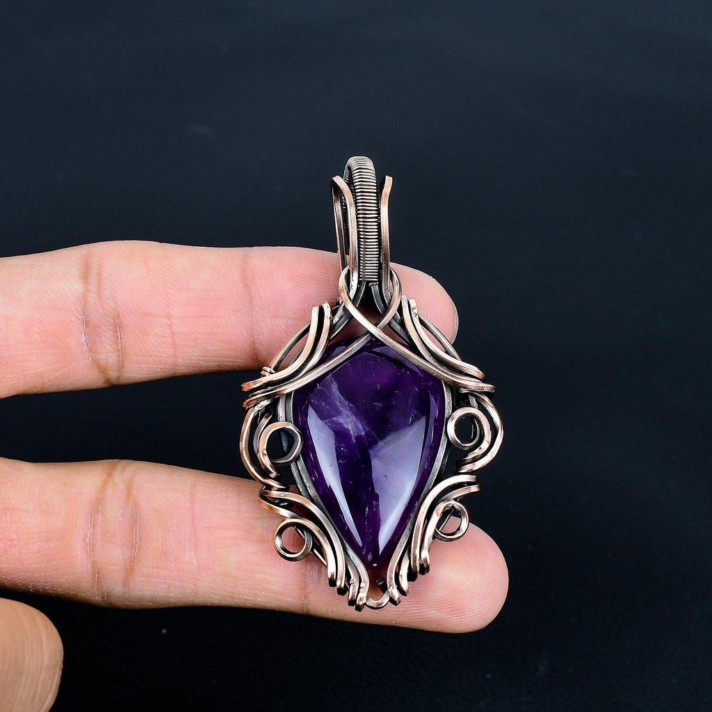 Amethyst Pendant, Gemstone  999 Copper Wire Wrapped Jewelry Pendant, Handmade Jewelry Birthstone Pendant, Gift For Him