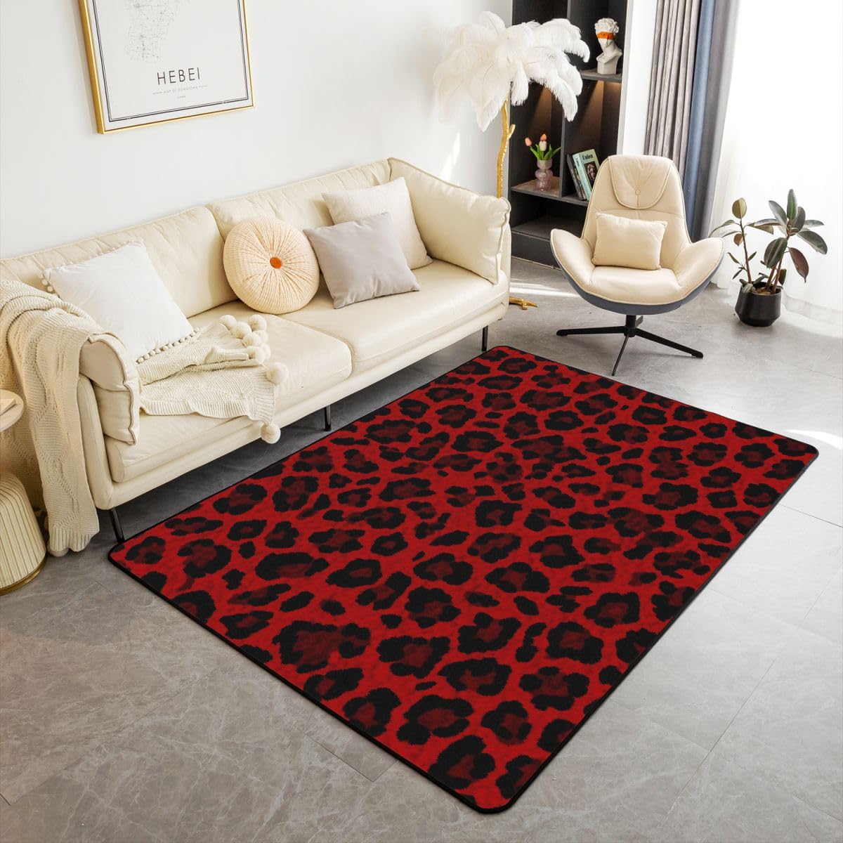 

Erosebridal Lucky 8 Ball Area Rugs for Living Room 3x5 Leopard Print Cherry Non Slip Rug Trendy Cheetah Decorative Washable Rug Modern Funky 160cm x 200cm