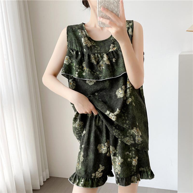 Women's Summer Ultra-Thin Cotton Satin Pajamas Set With Shorts And Sleeveless Vest, Cool Comfort Home Wear For Hot Weather