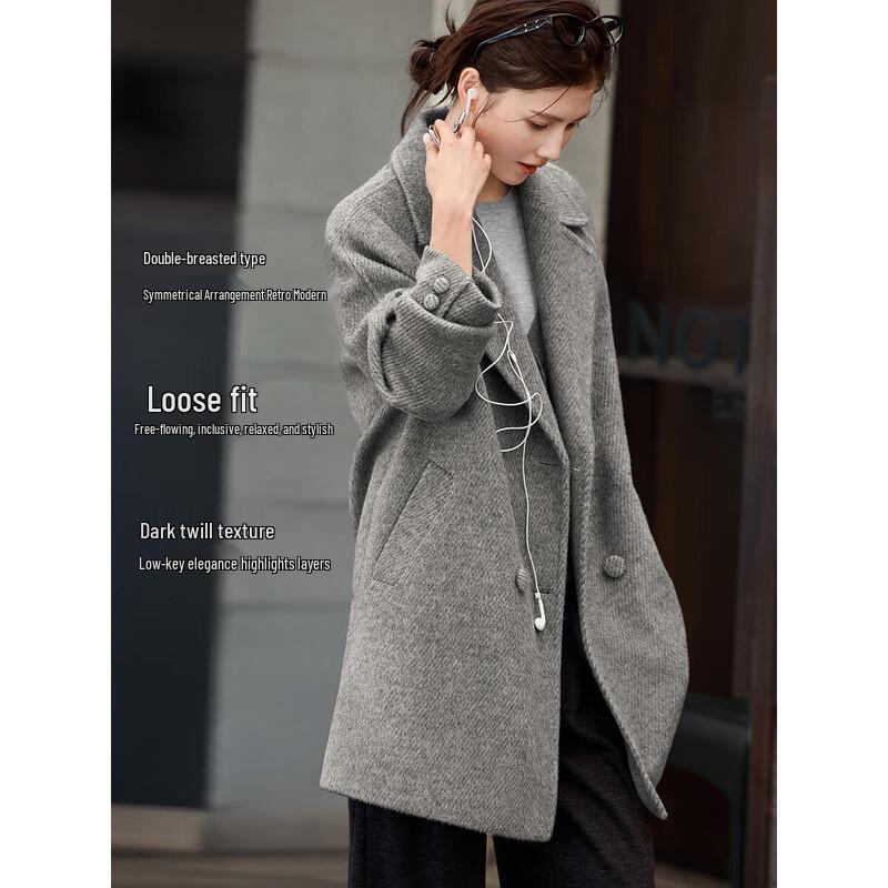 XWI Women's Retro Dark Twill Double-sided Wool Coat