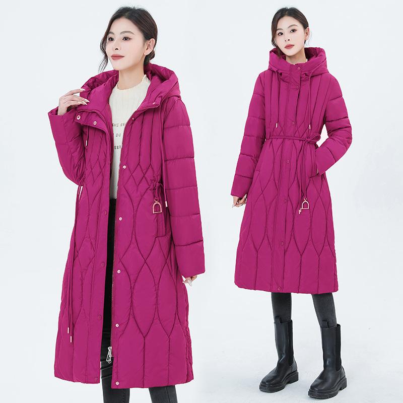 Diamond-shaped Plaid Small Fragrance Down Cotton Jacket Women's 2025 Winter Wear New Mid-length Over-the-knee Plus-size Slim Padded Jacket