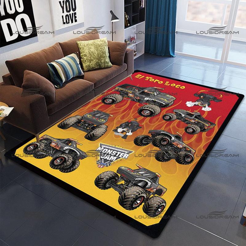 Square Flannel Monster Truck Carpet Thrill Game Monster Jam Decorative Floor Mats Modern Home Living Room Rugs Bedroom Carpet