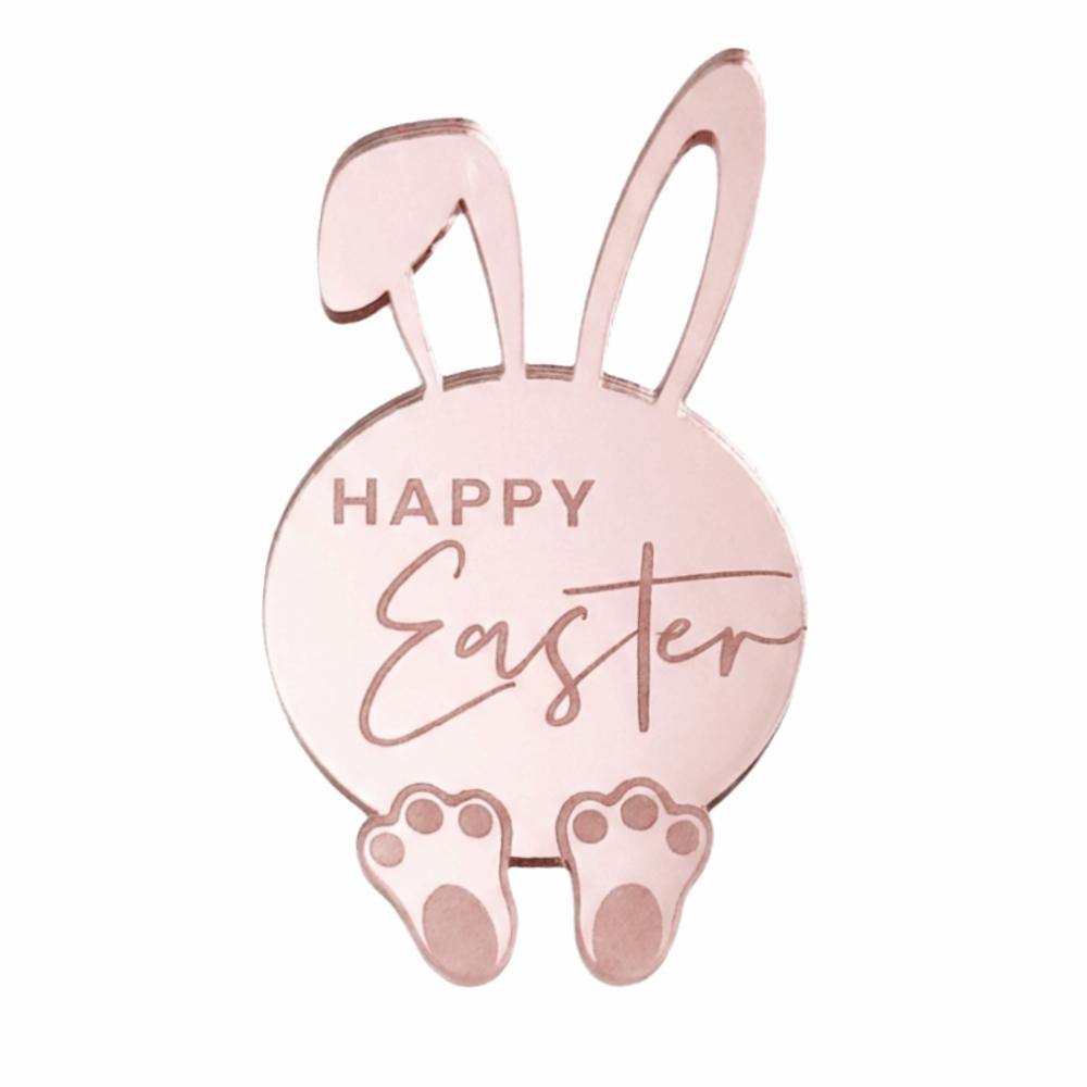

10PCS Multicolor Happy Easter Cupcake Decoration Cartoon Rabbit Mirror Surface Cake Toppers Acrylic Hollow Dessert Ornament розового золота