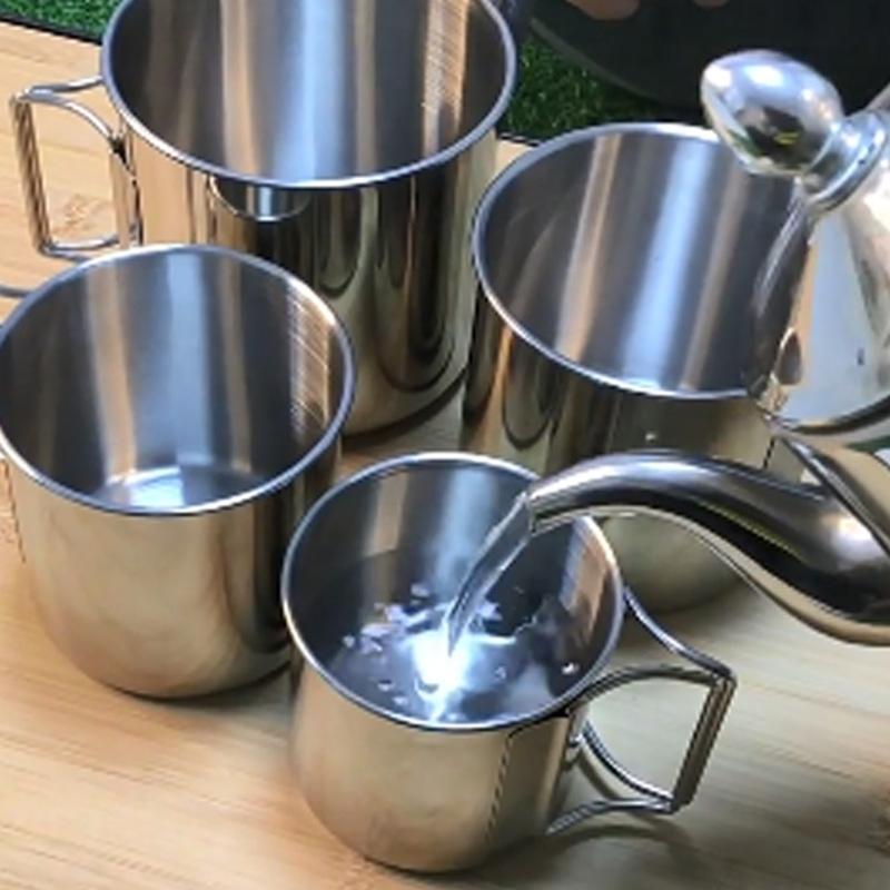 4Pcs Stainless Steel Camping Cup Coffee Wine Cup Outdoor Water Stackable Lightweight Camping Tableware Supplies