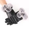 Warm leather gloves fleece thickened women's imitation rabbit fur mouth gloves leather touch screen autumn and winter gloves