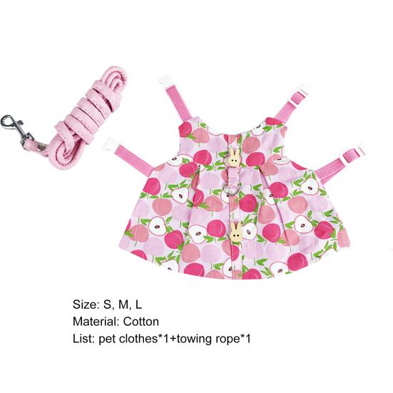 Pet Dress Adjustable Neck Circumference with Traction Rope Cotton Rabbit Guinea Pig Clothes for