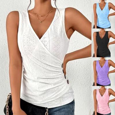 Women‘s Casual Summer Tops Fashion Clothes Sleeveless Blouses Club Tops Sleeveless Tank Tops Ladies Deep V-neck Lace Tops