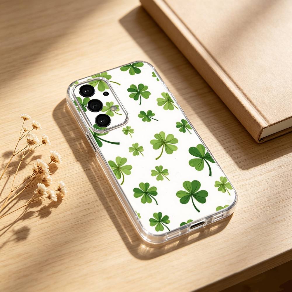 Four L-leaf Clover Phone Case For Samsung S25,24,21,22,23,30,Ultra,20,Plus,Fe,Lite,Note Transparent Cover