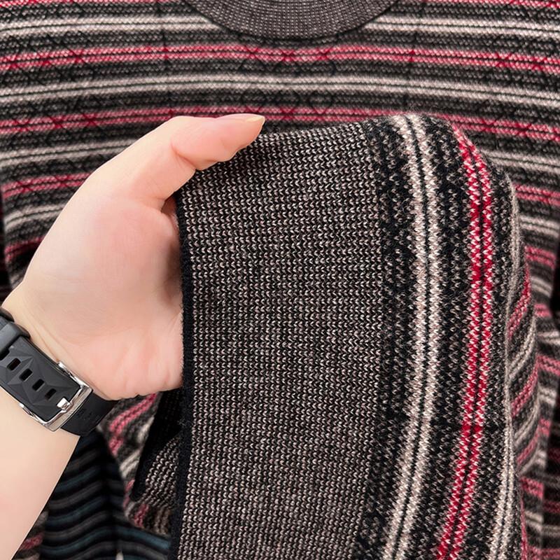 JOW Men's Thickened Contrast Striped Pure Wool Semi-High Neck Sweater