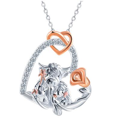 Delicate 925 Silver Necklace - Cow Family with Sparkling Cubic Zirconias