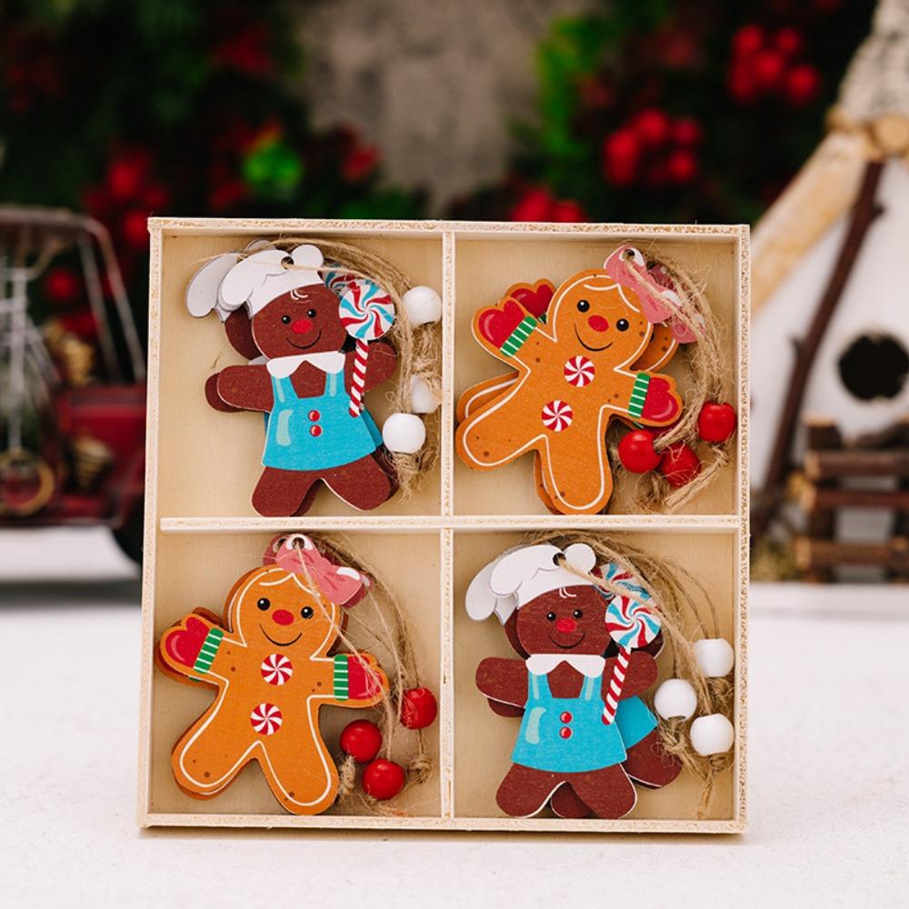 A set/12PCS Gingerbread Man Gnomes Wooden Pendants Home Table Decor for Home Xmas Tree Hanging Ornament New Year Gift