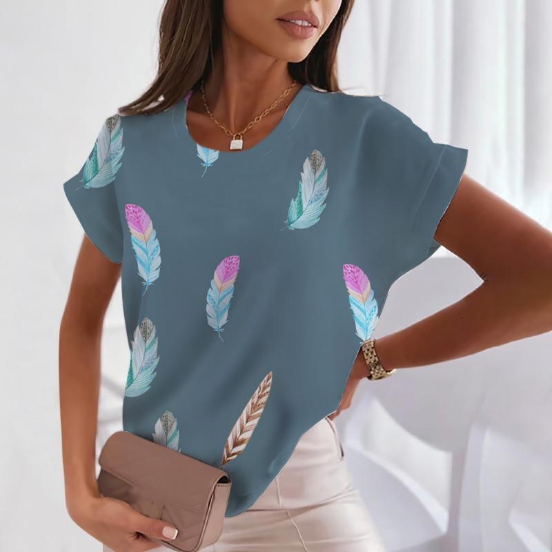 Lady's three-color simple Harlekuku style short-sleeved fashionable loose-fitting large-size women's blouse