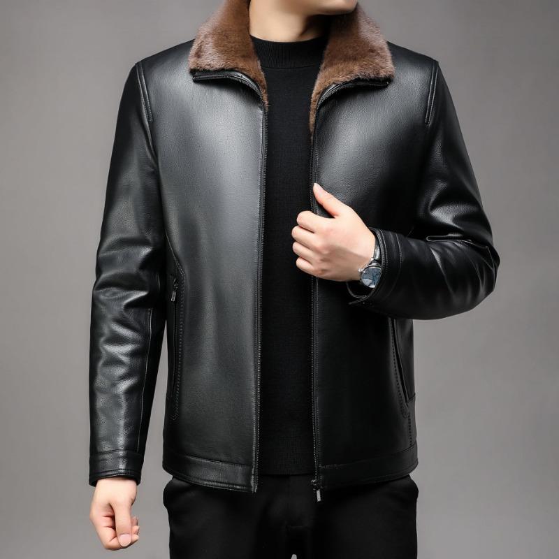 Leather jacket men's winter fur all-in-one leather jacket new thickened warm jacket plus velvet leather jacket for men