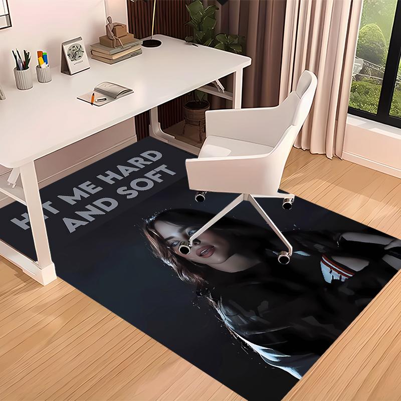1pc Singer Billie Eilish1 Print Area Rug - Soft, Washable Non-Slip Indoor Mat for Office Chairs, Living Room, Home Office Decorative Rug