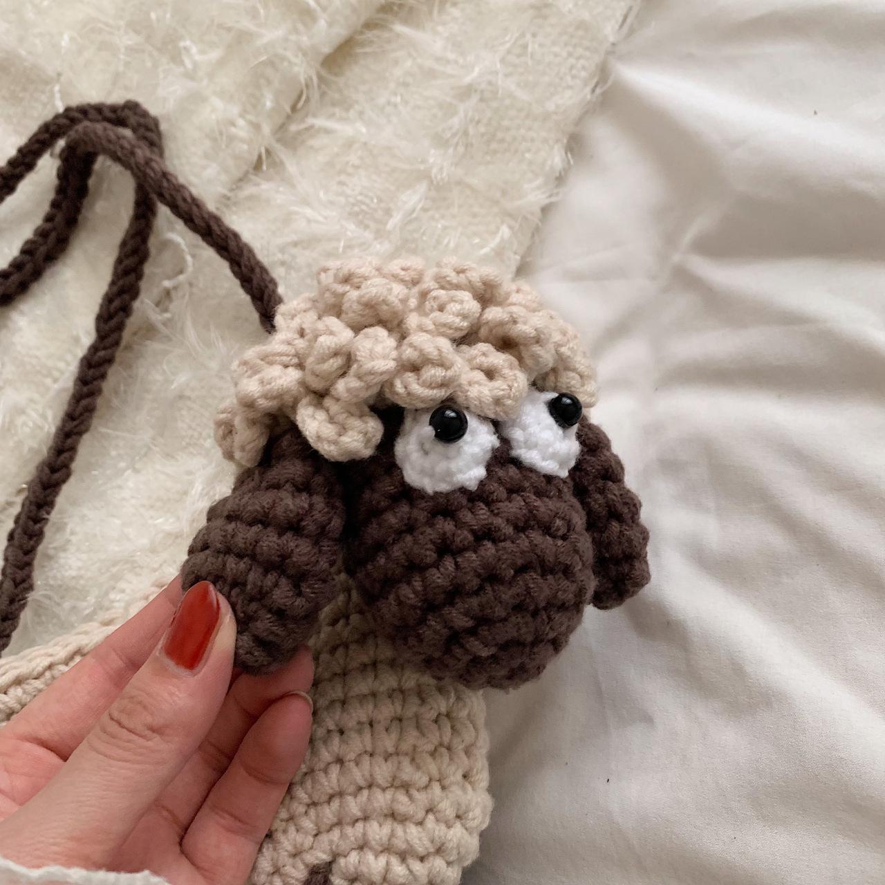 

Hand-Knitted Cute Lamb Wool Bag - Fashionable Cartoon Style Parent-Child Shoulder Messenger Bag