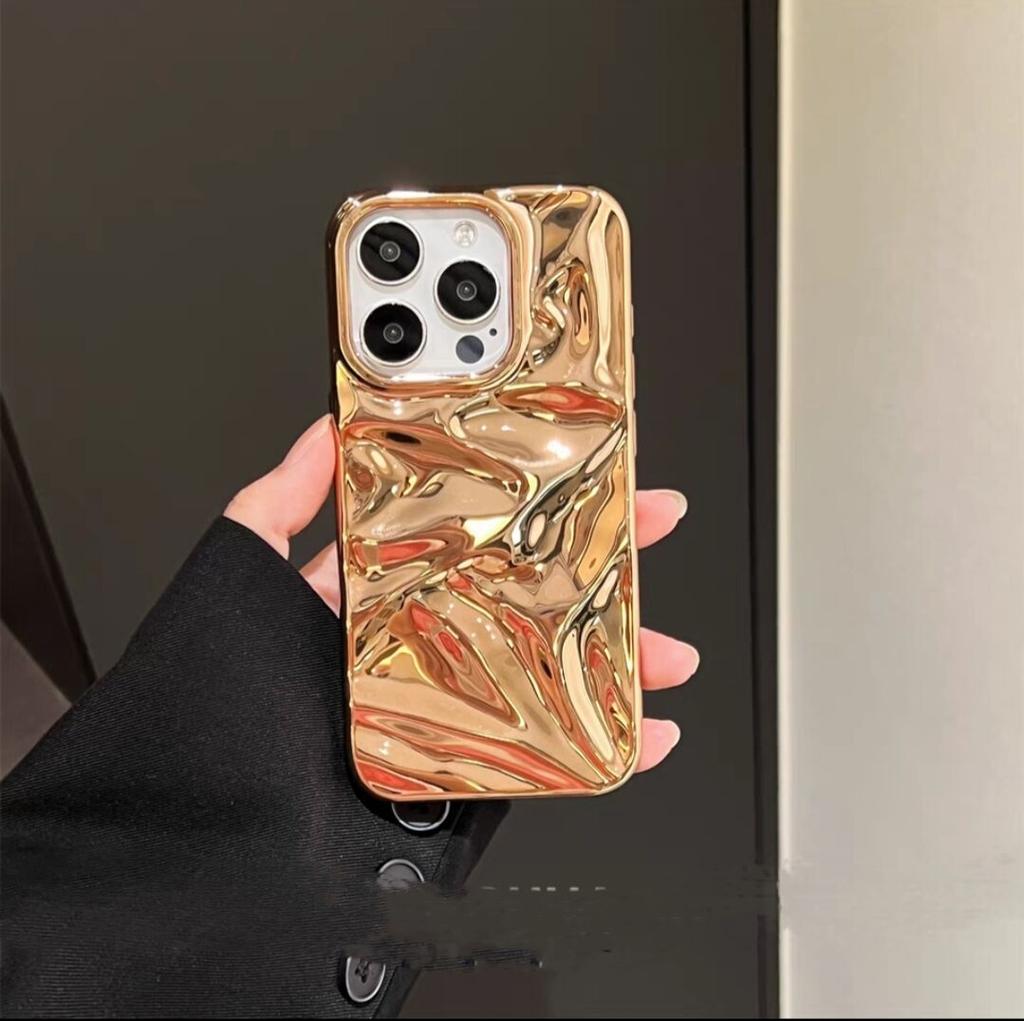 Fashion Plating Glossy Laser Wrinkle Sparkle Case For iPhone 16 15 14 13 12 11 Pro Max Plus Meteorite Texture Bumper Cover Funda