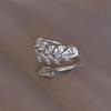 Luxurious Zircon Leaf Shaped Silver Open Rings For Womans Unusual Accessories For Korean Fashion Jewelry Party Girls Rings